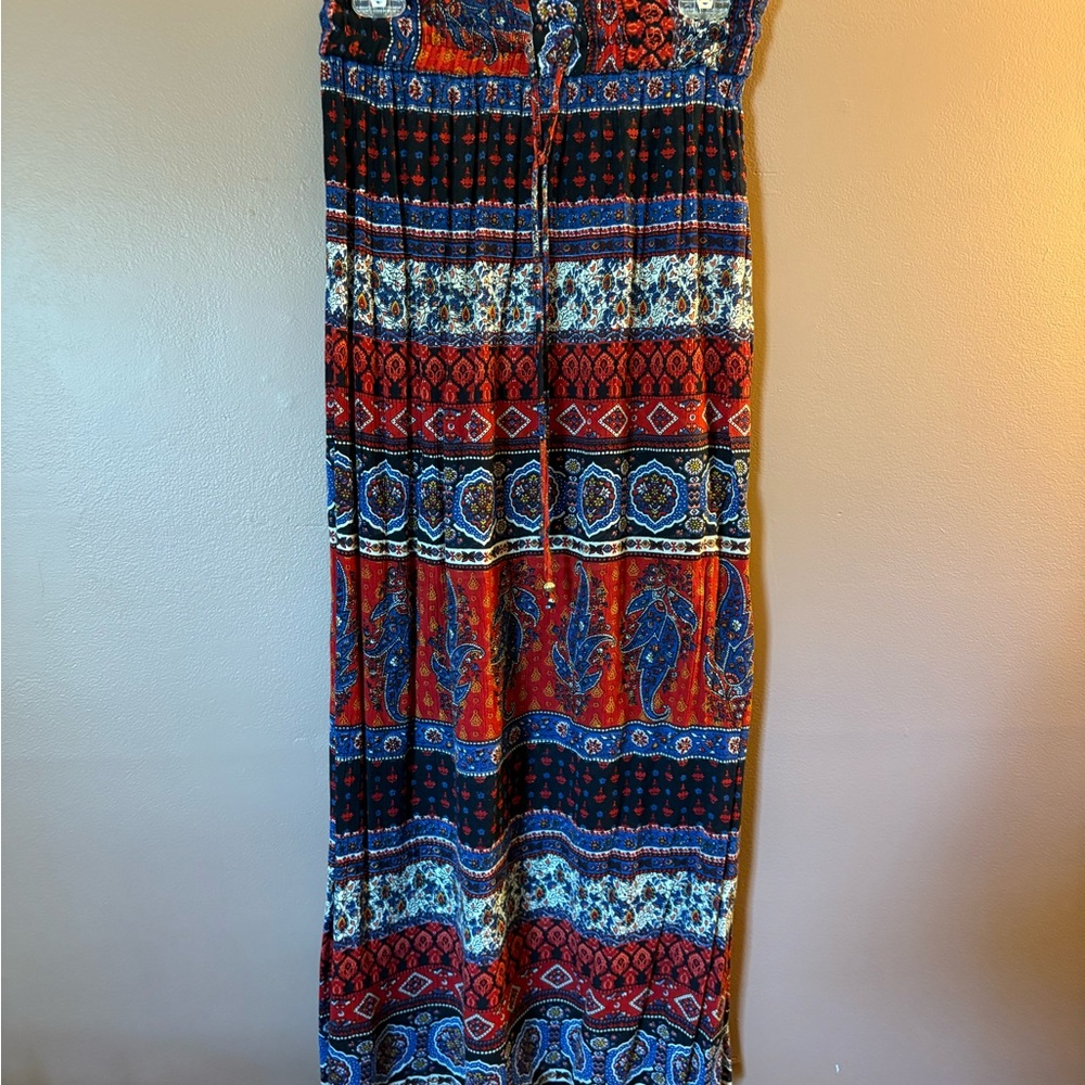 Bohemian Maxi Skirt - Red and Blue